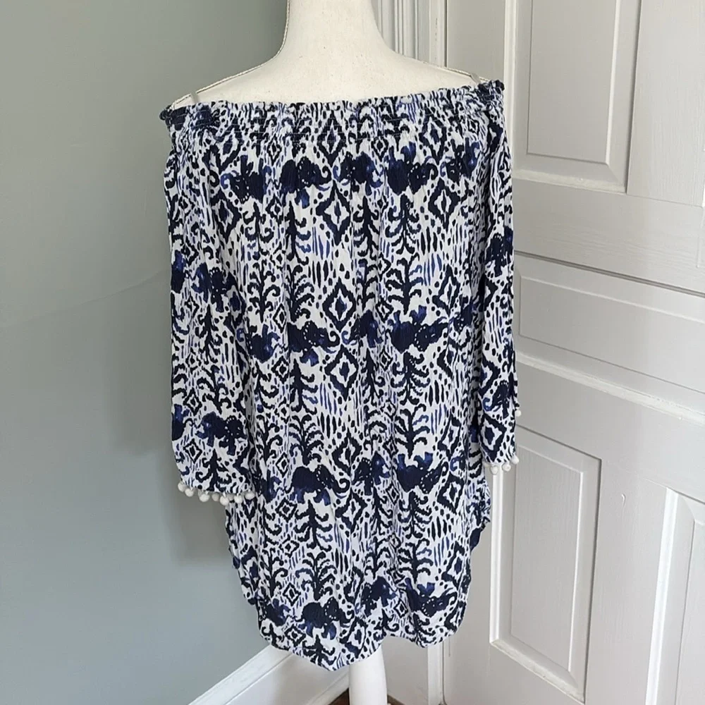 Lilly Pulitzer Nita Dress pompom blue white‎ off shoulder summer cruise small - Picture 3 of 6